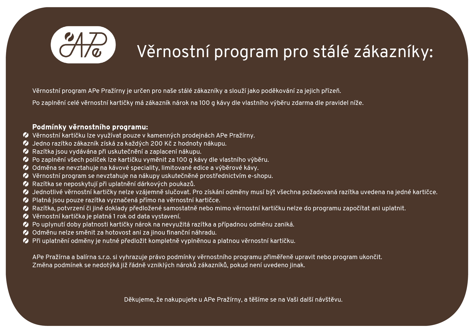 APe věrnostní systém na prodejně